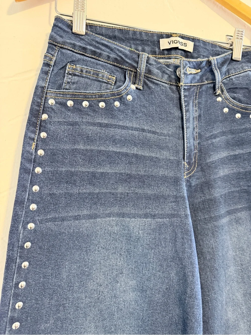 Vigoss Dark Blue Wide Leg Jeans with Silver Studs